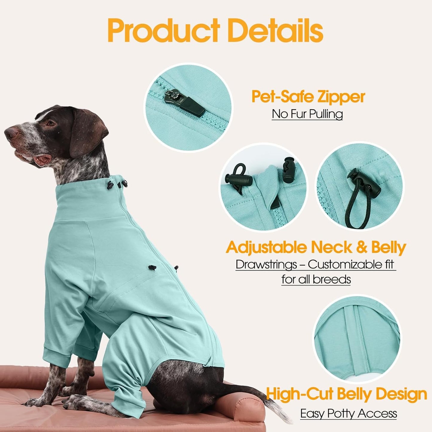 Medium Dog Pajamas with Back Zipper & Adjustable Drawstrings, Soft Dog Onesie Pjs, Easy On/Off Comfy Anti-Licking Dogs Outfits Jammies Shedding Suits, Beagle, Springer Spaniel, Green L