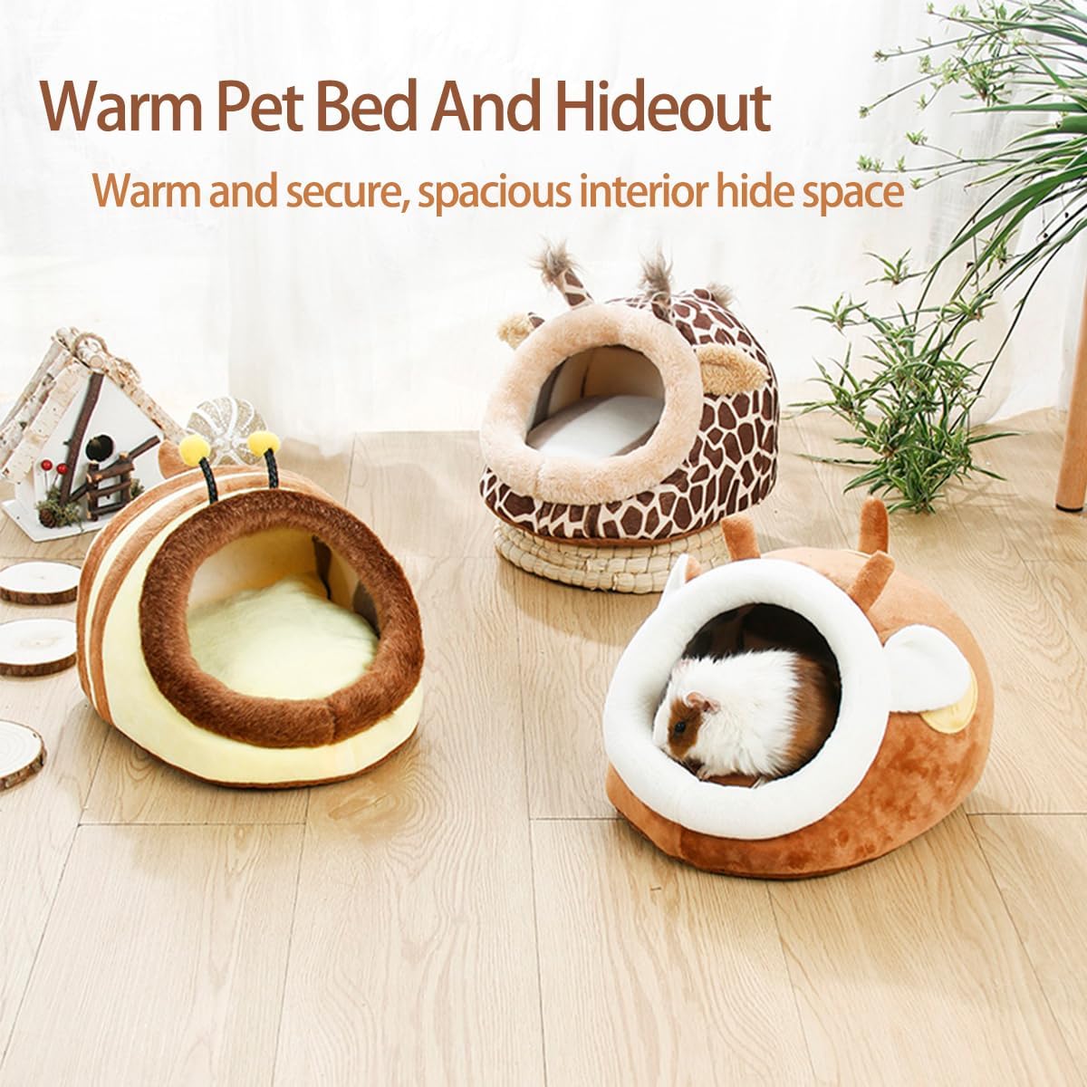 Guinea Pig Bed House & Hideout for Rat Bearded Dragon Hedgehog Ferret to Sleep and Hide, Guinea Pig Cage Accessories Habitat Décor (X-Large, 2.Giraffes)