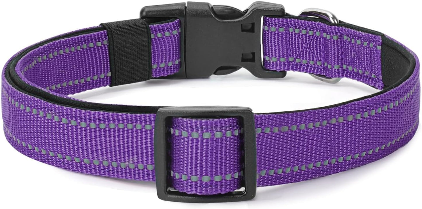 Reflective Dog Collar Padded with Soft Neoprene Breathable Quick Release Basic Dog Collars for Medium Dogs Purple Girl