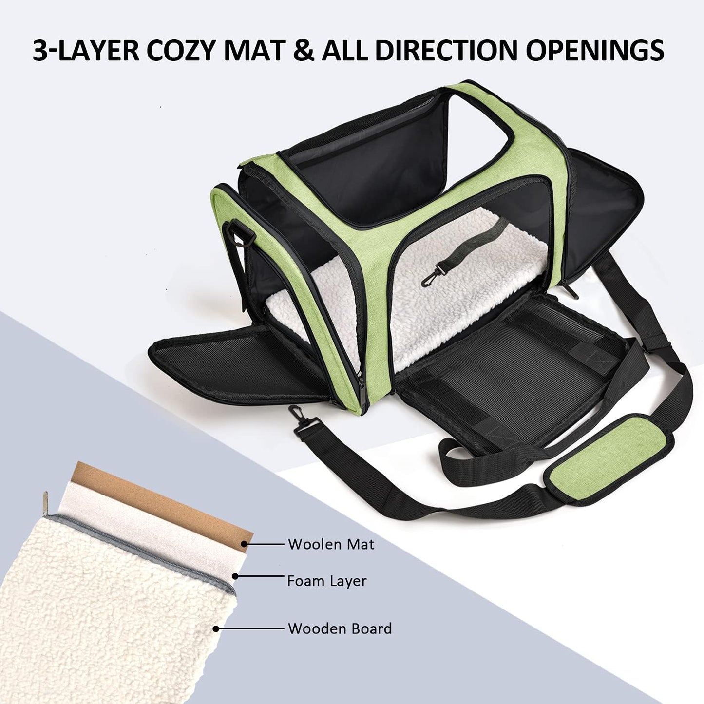 Large Cat Carriers Dog Carrier Pet Carrier for Large Cats Dogs Puppies up to 25Lbs, Big Dog Carrier Soft Sided, Collapsible Travel Puppy Carrier - Large - Green