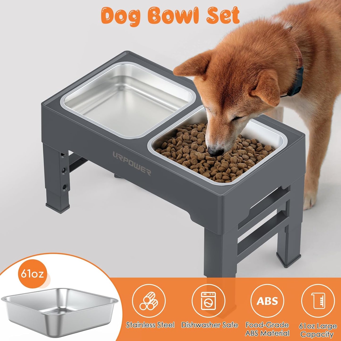 URPOWER Elevated Dog Bowls 4 Height Adjustable Raised Stand with 2 Large Stainless Steel Dog Food and Water Bowl for Small, Medium, Large Dogs and Pets