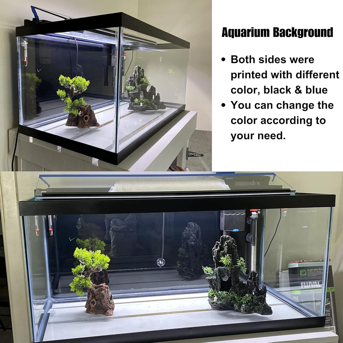 ELEBOX Aquarium Background Blue Black Fish Tank Background Picture 2 Sides Fish Backdrop for Aquarium Wallpaper 16"x 40"