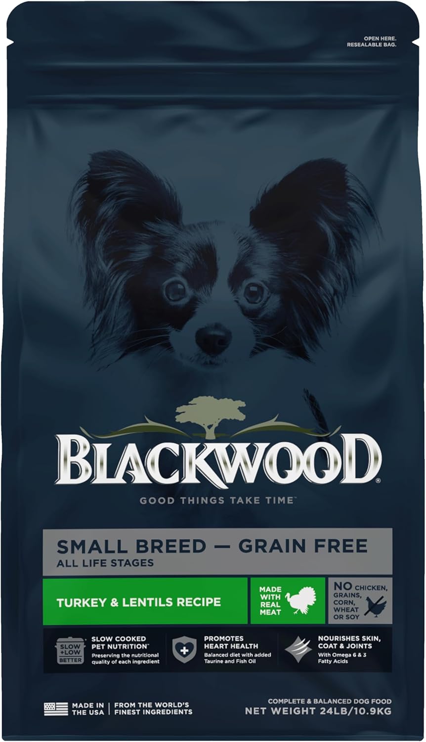 Blackwood Grain Free Small Breed Dry Dog Food, Turkey & Lentils Recipe, 24 Pound Bag for All Life Stages, Slow Cooked with Taurine and Fish Oil to Promote Heart Health