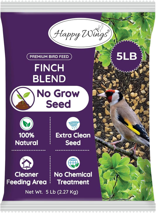 Finch Blend Bird Food - Mix of Sunflower Hearts/Kernels and Nyjer, 5 Pounds - No Grow Seed - For Wild Birds