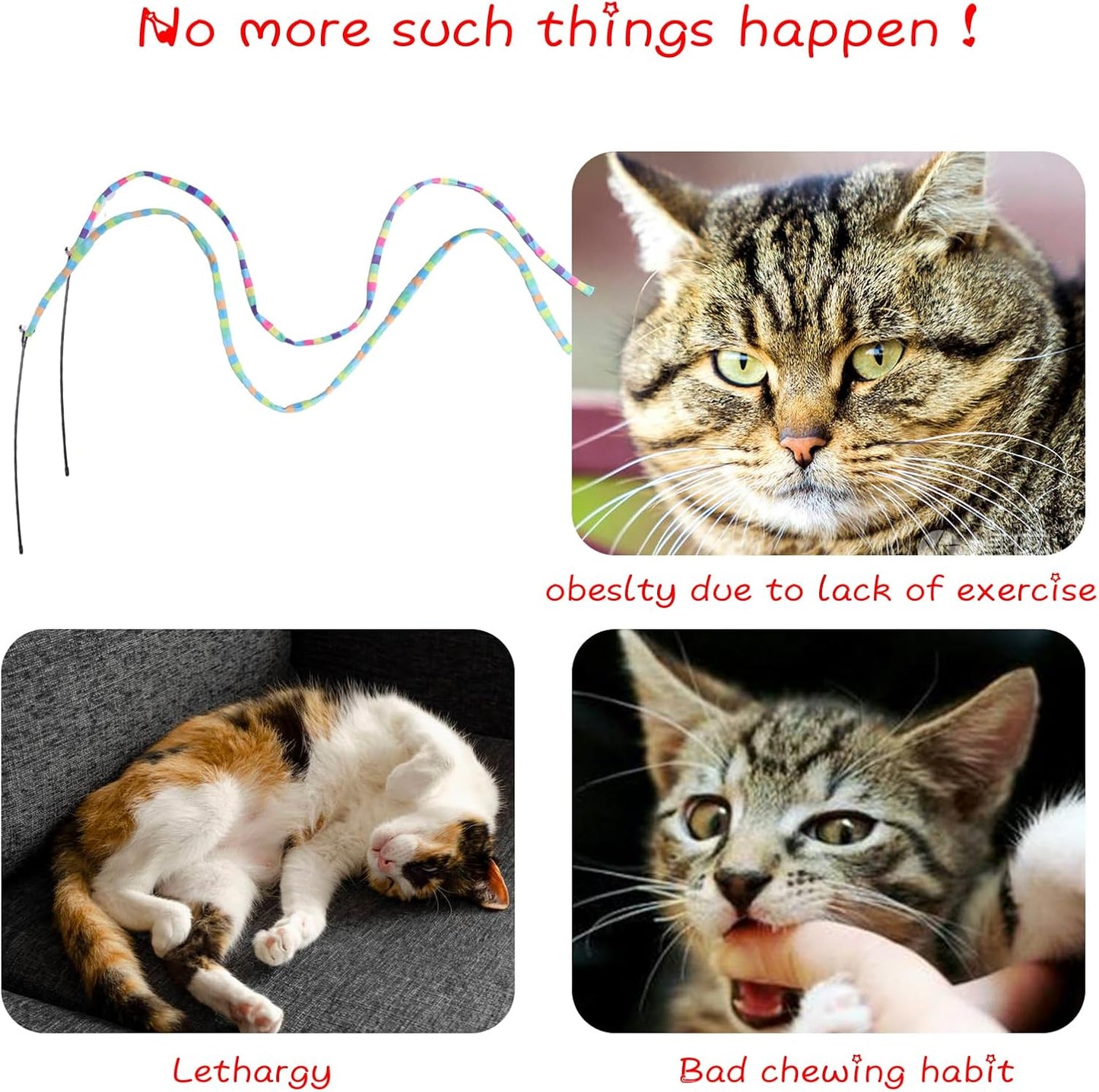 Cat Wand Toys Interactive Kitten Toys Cat Teaser Wand String Feather for Indoor Colorful Ribbon Wands Stick Toy Cat Charmer-3 Packs