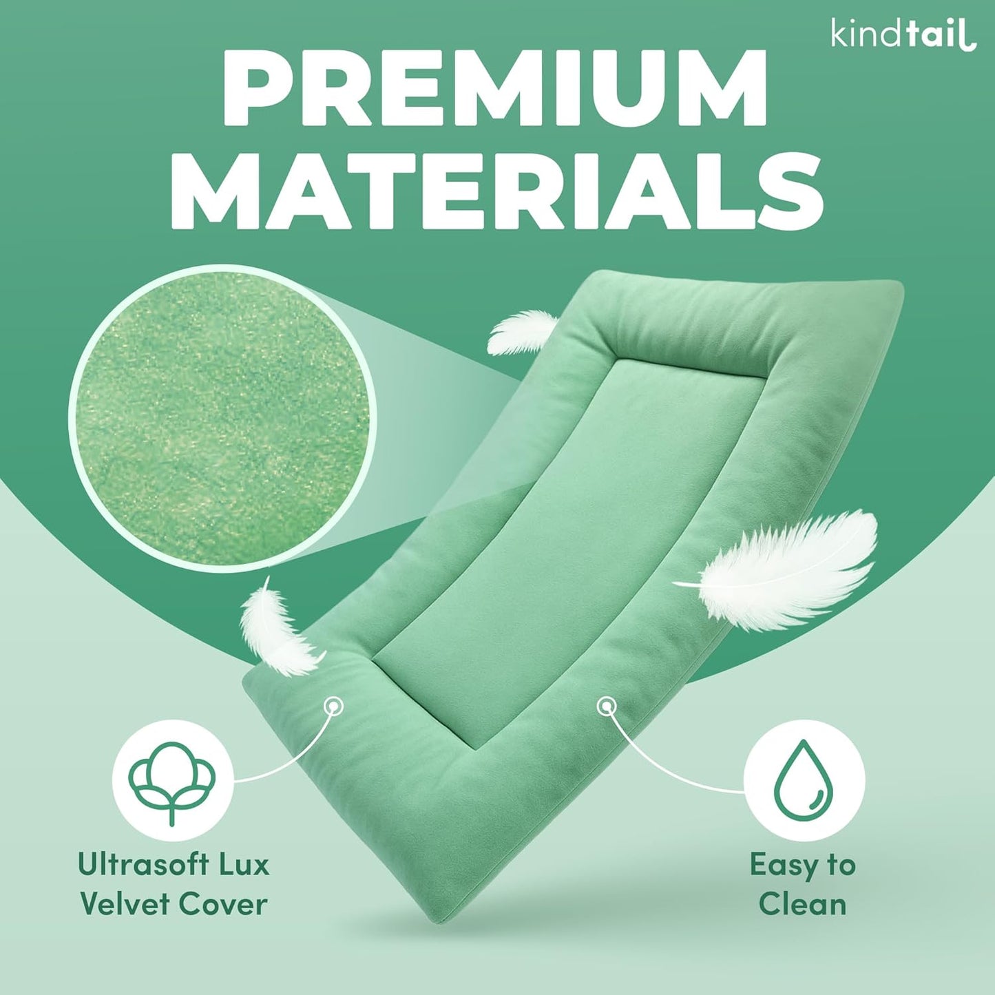 KindTail Dog Crate Pad - Soft Velvet, Reversible Bed - Machine Washable Kennel Mat for Pets up to 15 lbs, Mattress for Cozy Sleeping - 20” x 15” x 1” (Light Grey, Small)