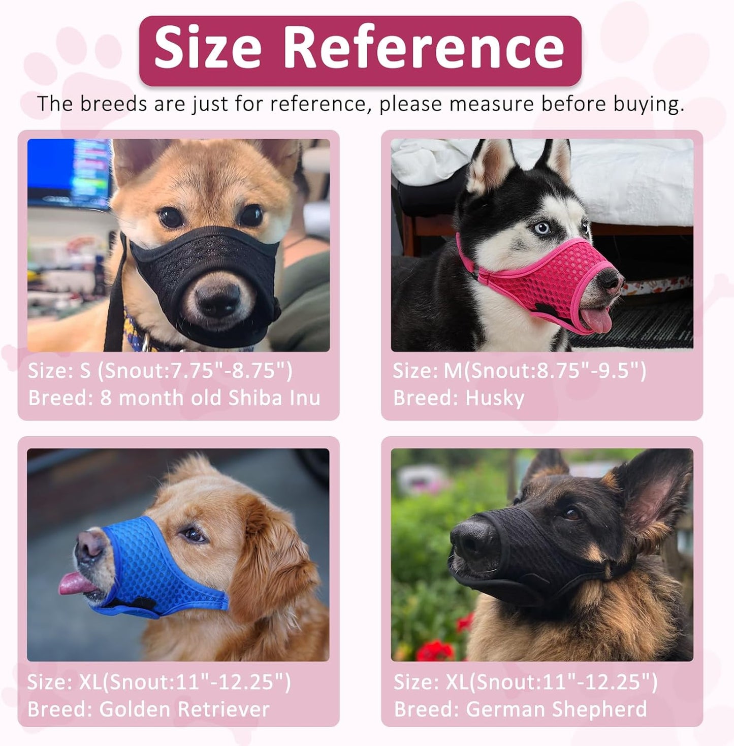 LUCKYPAW Soft Muzzle for Medium Large Sized Dogs Beagle Labrador German Shepherd, Dog Muzzle to Prevent Biting Chewing, Adjustable Breathable Mouth Guard for Grooming Walking Training(Hot Pink, XL)