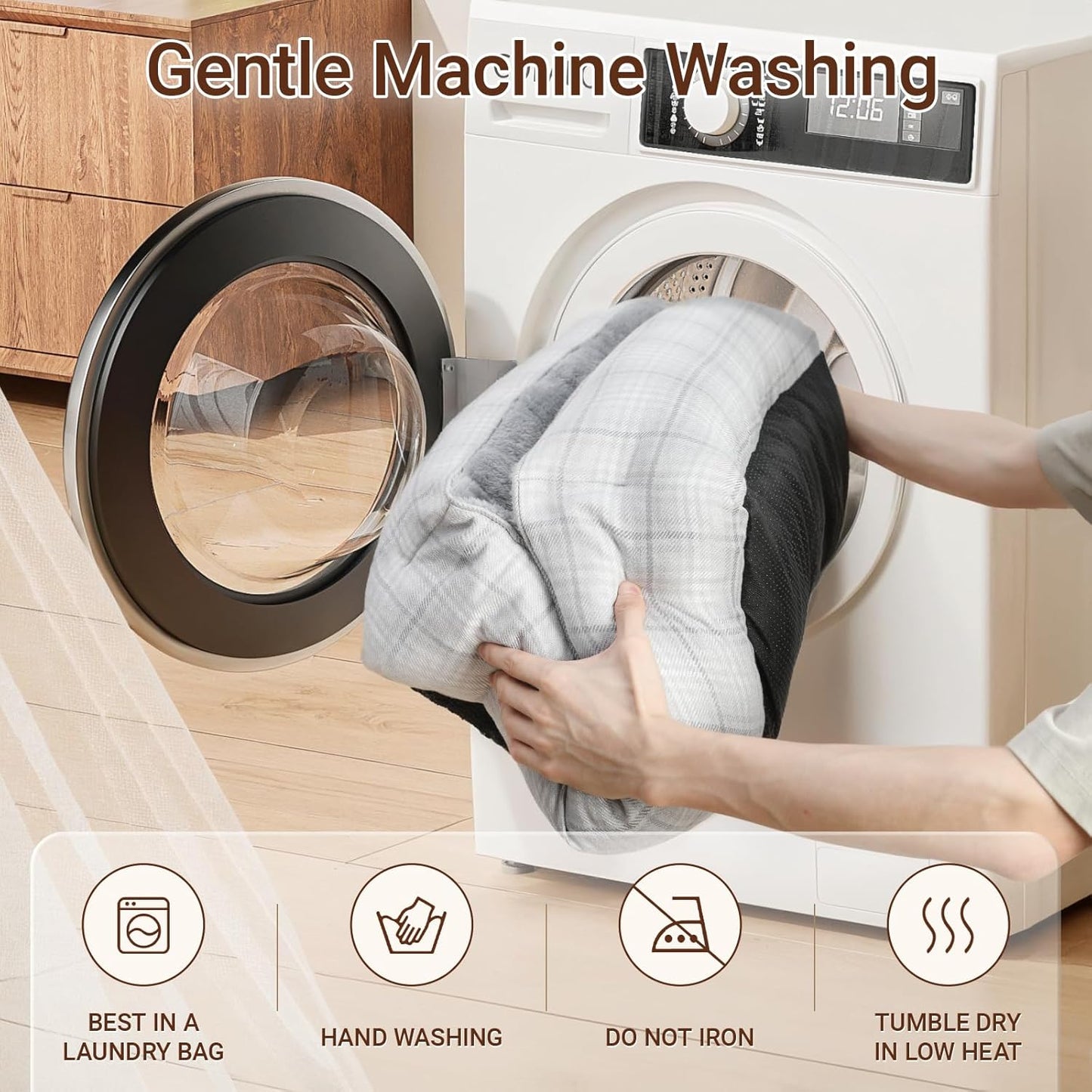 MIHIKK Rectangle Dog Beds for Large Dogs & Cats, Orthopedic Sleeping Pet Bed for Couch with Durable Puppy Cuddler and Anti-Slip Bottom Machine Washable 34 * 24 Inch (Gray)