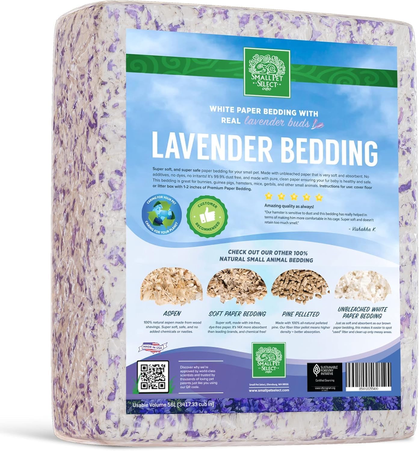 Small Pet Select- White Paper Bedding with Real Natural Lavender. Rabbits, Guinea Pigs, and Other Small Animals, 56L