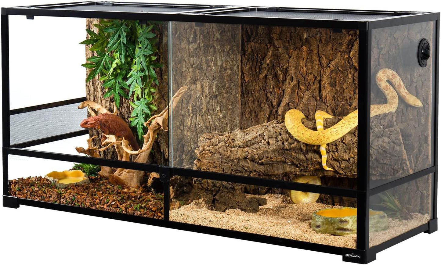 REPTIZOO 88 Gallon Large Reptile Terrarium 48" x 18" x 24" Knock-Down Glass Reptile Tank with Double Hinge Door & Screen Ventilation, Supporting Used as 2 Separate Habitats Easy Assembly