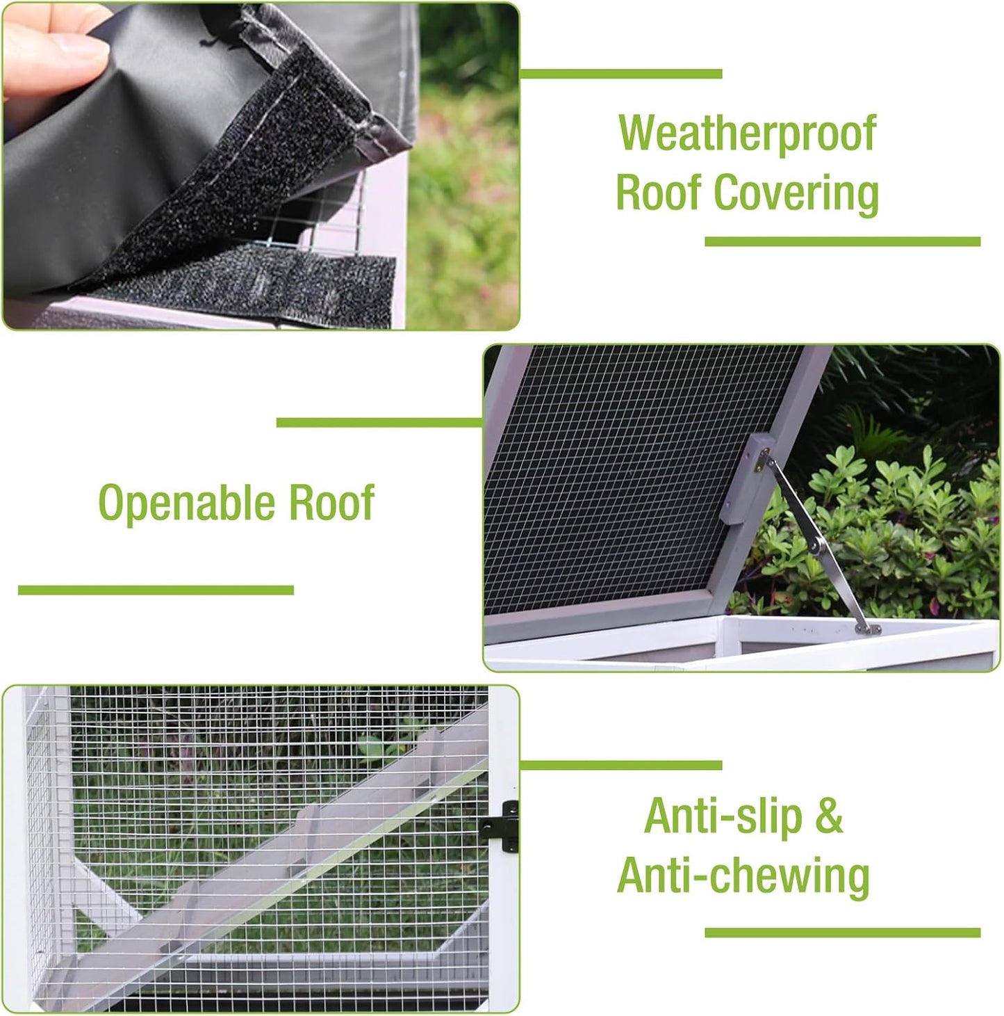 GUTINNEEN Rabbit Hutch Indoor Outdoor 2 Story Bunny House on Wheels Wood Rabbit Cage with 2 Pull Out Trays Guinea Pig Cage (Gray)