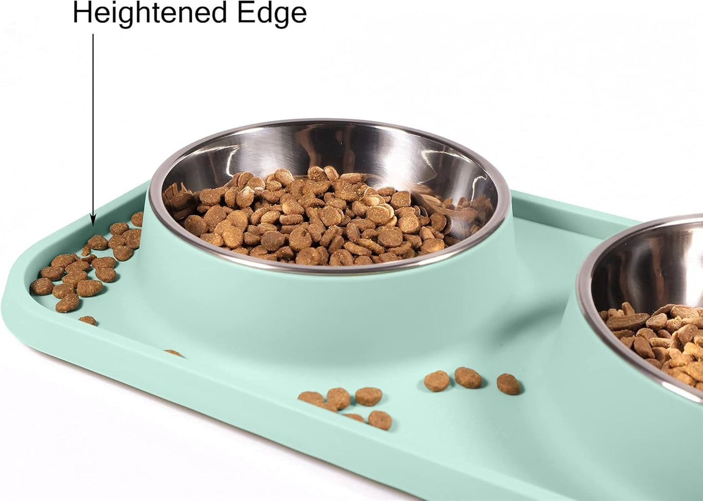 Cat Food Bowls, Cat Bowls Non-Skid and Non-Spill Silicone Pads with PP Stand, Removable Stainless Steel Food and Water Dishes for Cats, Small Size Dogs