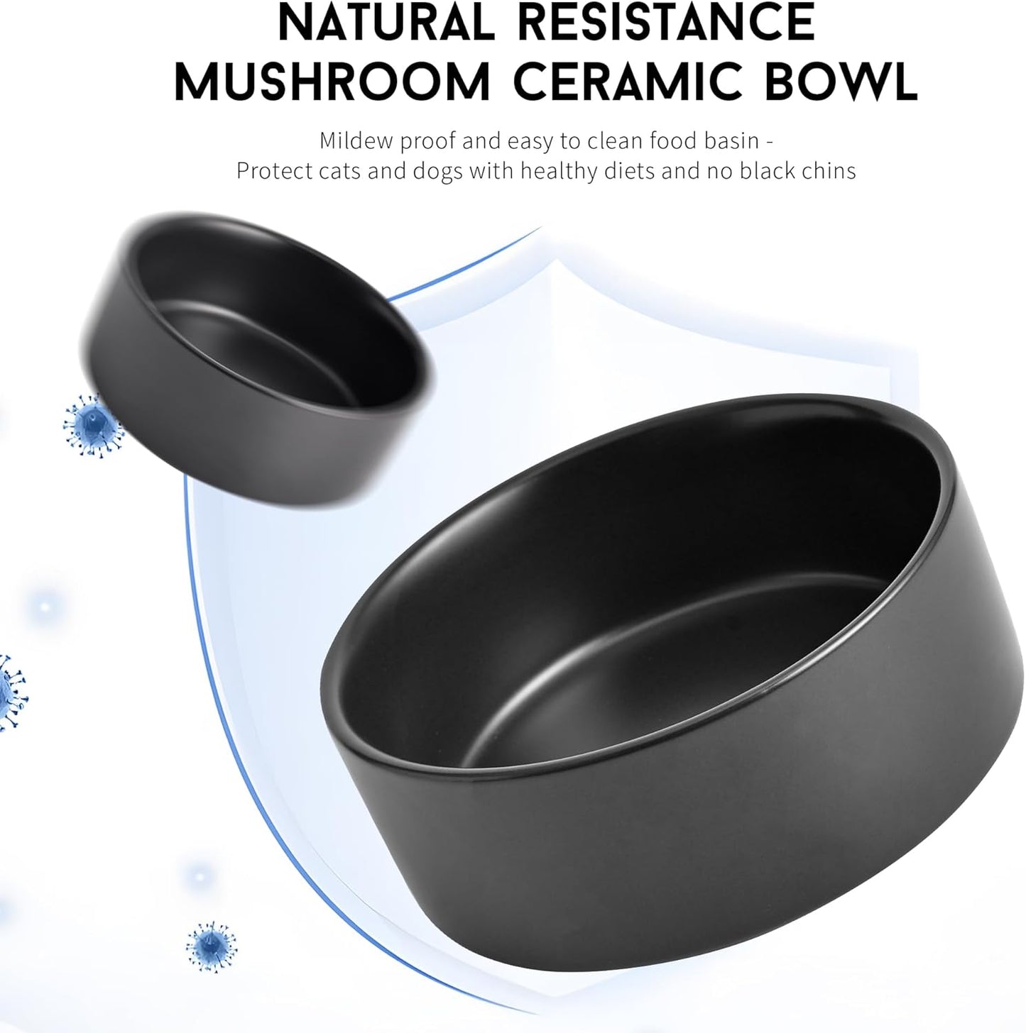 Black Ceramic Dog & Cat Bowl Set – 13.5 OZ with Wooden Stand, Non-Slip, Elevated Design for Small Dogs & Cats – 2 Bowls (Food & Water, Ceramic Pet Bowls, Modern Dog Bowls)