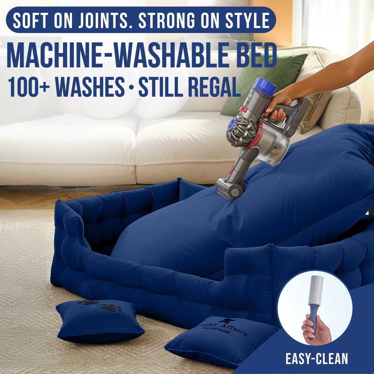 Luxury Dog Bed Chesterfield – Handcrafted Velvet Throne for Dogs | Joint Support, Calming & Temp-Regulating Comfort | Durable 5+ Years, Anti-Claw, Washable 100+ Times – XL, Blue