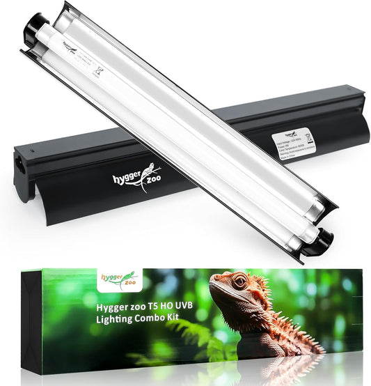 T5 Reptile Light Fixture Combo Kit 8W Light Fixture Reptile Terrarium Hood 10.0 UVB Light Bulb Fluorescent Tube Ideal for Tropical and Deserts Such as Bearded Dragon Lizards and Tortoises