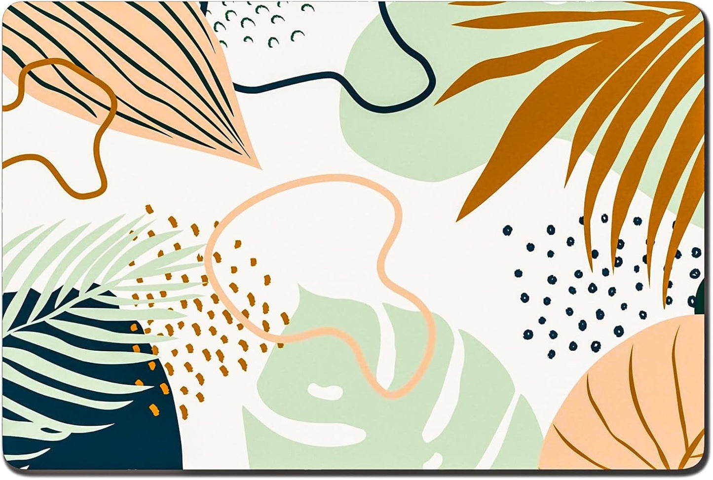 Rnivvi Dog Food Mat, 12" x 19" Boho Absorbent Dog Cat Bowl Mat for Food and Water, 3MM Anti-Slip Rubber Pet Feeding Rug Protect Floors, Puppy Placemat for Feeding & Watering Supplies, Tropical Leaves