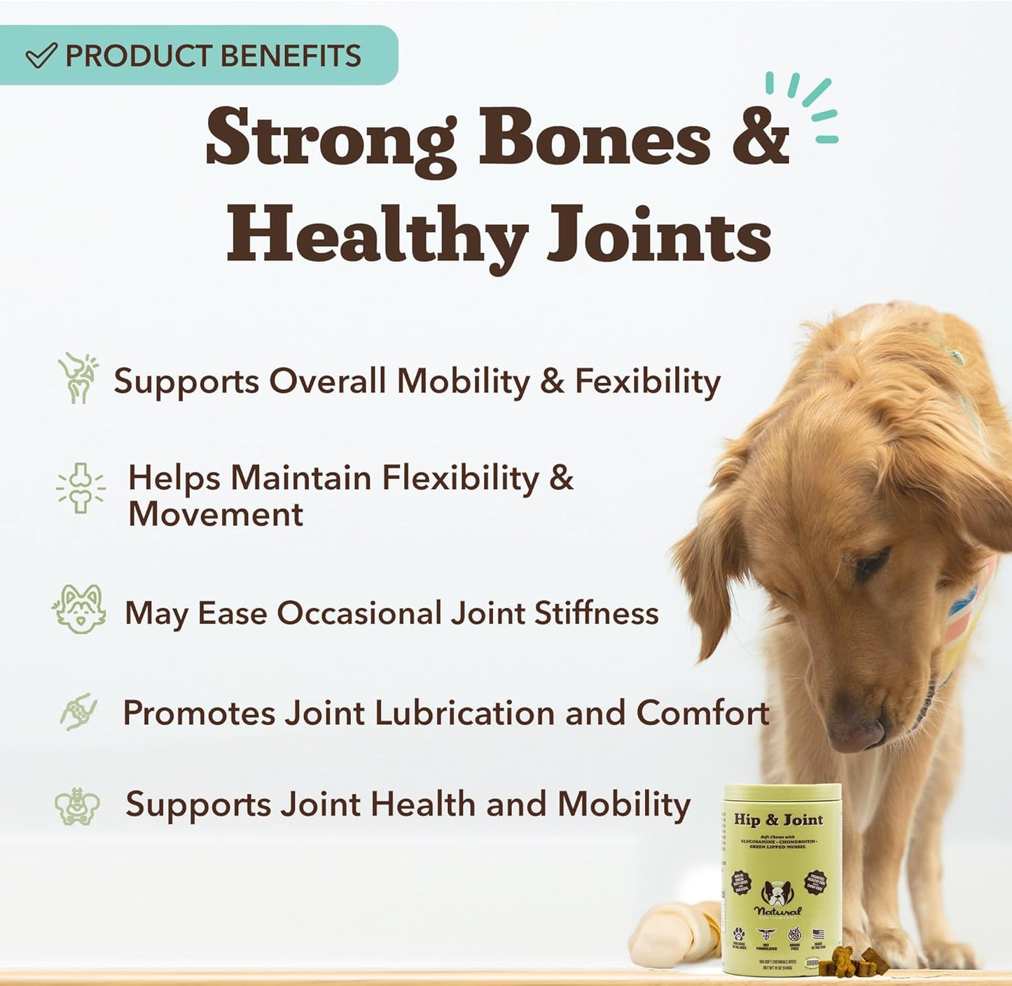 Natural Dog Company Hip & Joint Chews for Dogs with Glucosamine for Dogs + Chondroitin, MSM & Turmeric, Supports Mobility & Reduces Discomfort, Stiffness, Natural Pain Relief Joint Supplement. 180 Ct