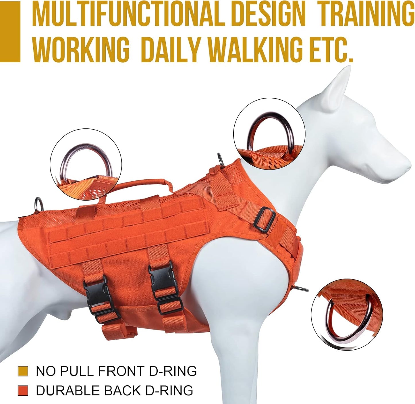 OneTigris Tactical Dog Harness for Small Dog, Mesh Design Service Dog Vest Breathable Military Dog Molle Vests with Handles, Harness for Walking Hiking Training