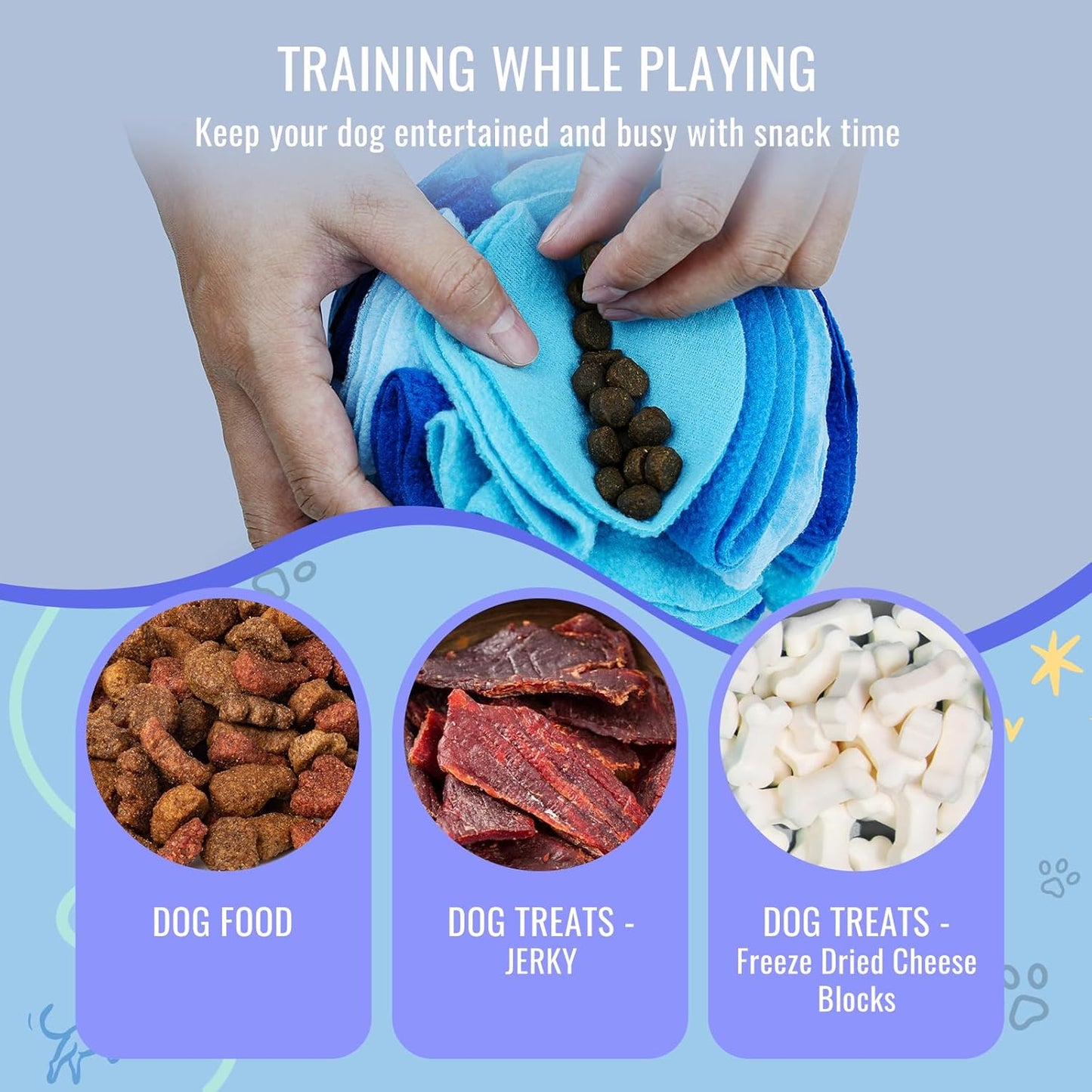 Pet Snuffle Ball, Puzzle Sniffing Interactive Dog Ball for Blind Dogs Training Stress Relief Dog Enrichment Toys Treat Machine Washable (20cm, Ocean Blue)