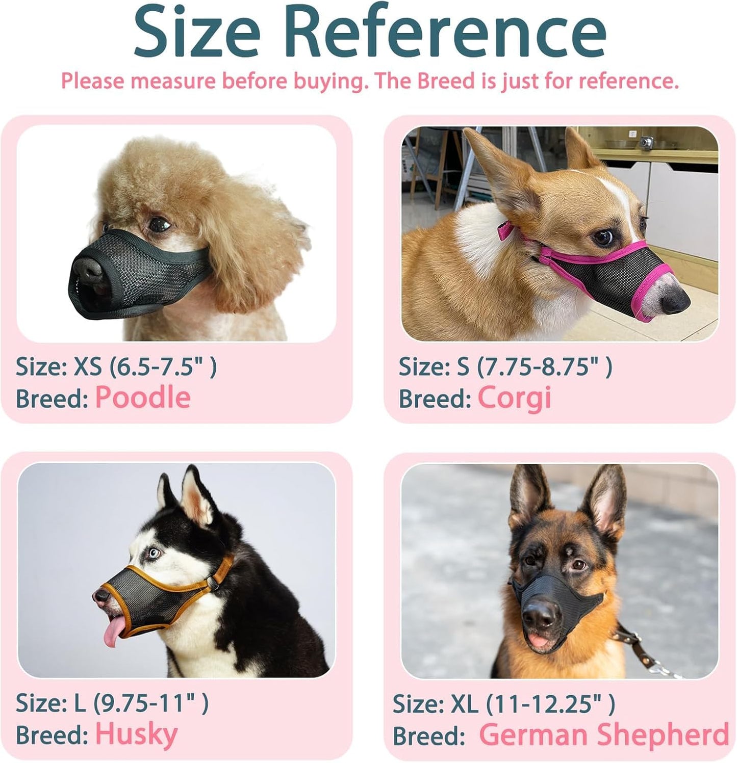 LUCKYPAW Dog Muzzle, Mesh Muzzle for Large Medium Small Dogs, Soft Mouth Guard for Biting Chewing, Breathable Mouth Guard with Adjustable Strap for Training(Hot Pink, S(Snout:7.75"-8.75"))