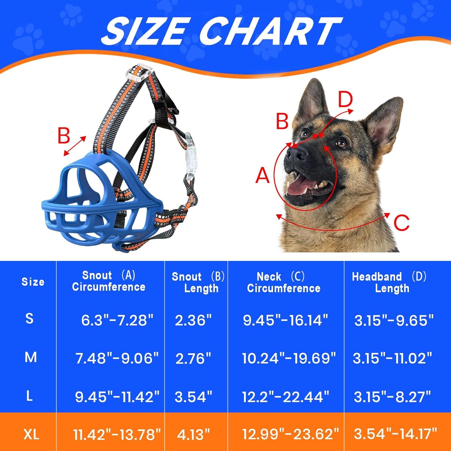 Dog Muzzle, Basket Muzzle for Small Medium Large Dogs, Anti-Biting and Chewing, Lightweight & Sturdy Cage Design, Allows Panting & Drinking, Ideal for Grooming & Training(Blue Size XL)