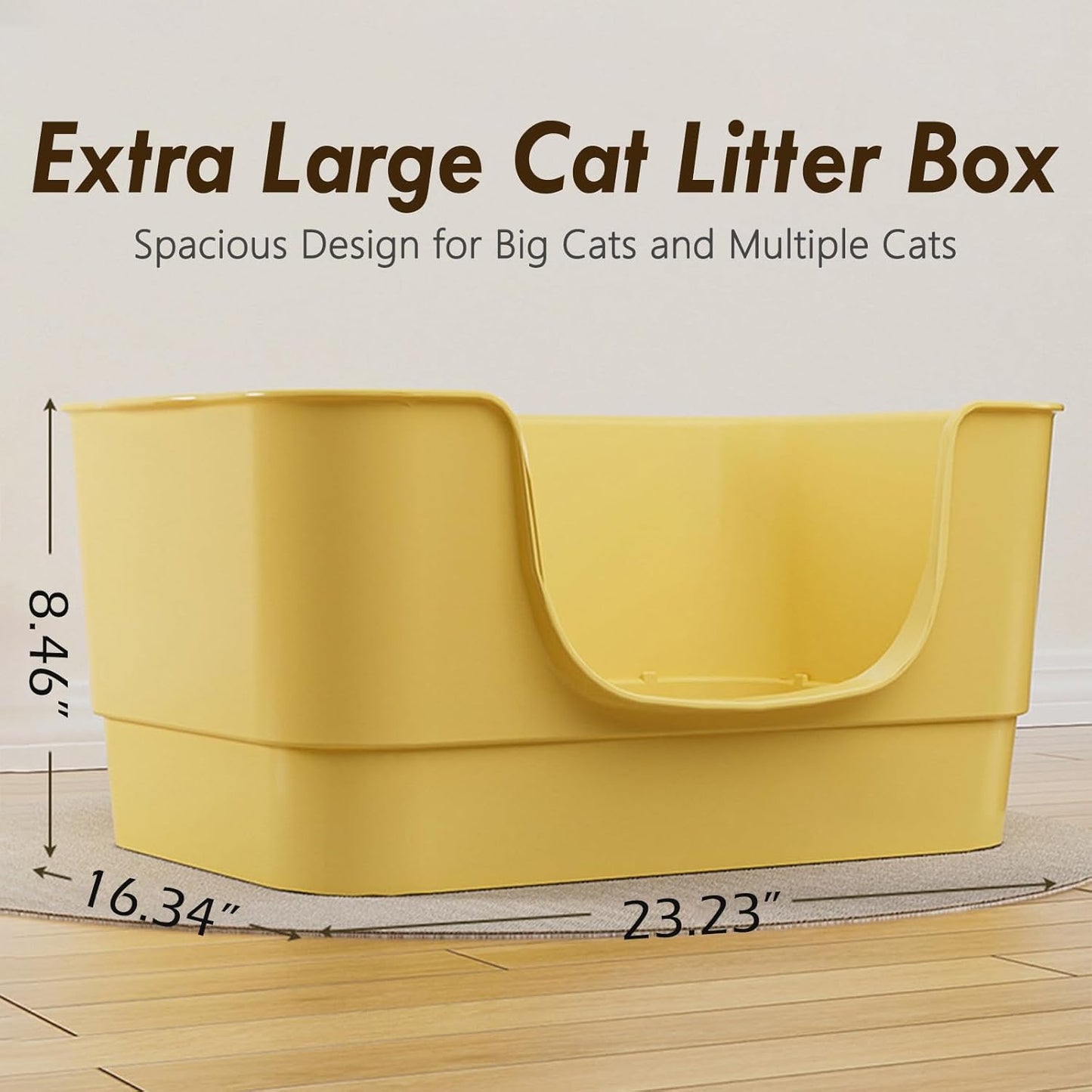 Extra Large Cat Litter Box with High Sides,23.23"×16.34"×8.46",Jumbo Kitty Litter Box with Low Entry,XL Cat Boxes for Indoor Cats,Easy to Clean,Anti-Splashing(White)