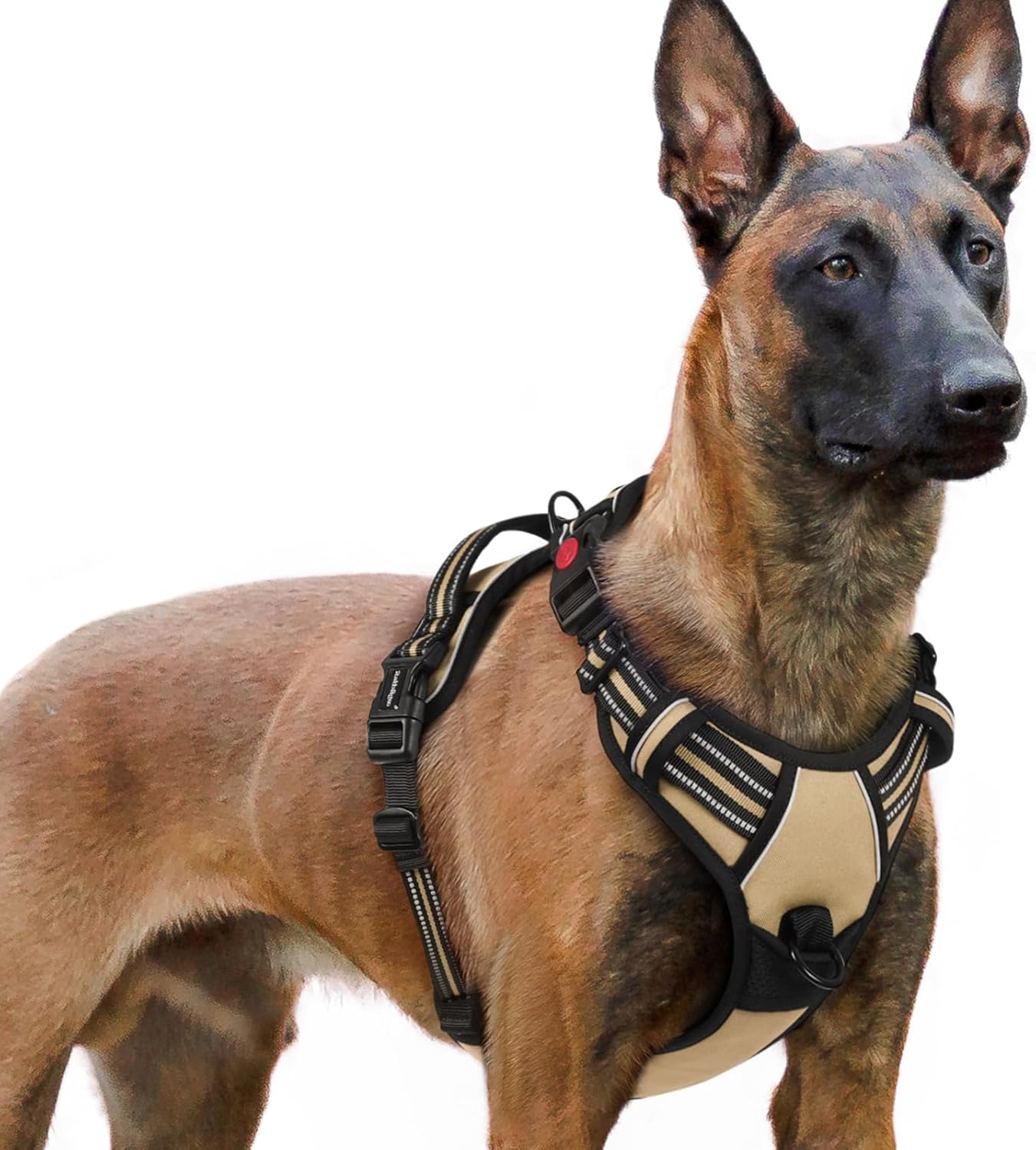 rabbitgoo Dog Harness for Large, No Pull Pet Harness with 3 Buckles, Adjustable Soft Padded Vest with Control Handle, Walking Reflective Pet Vest for Extra Large Dogs, Beige, XL