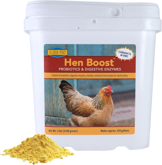 Flock PRO Hen Boost - Digestive Supplement for Hens | Chicken Vitamins and Supplements | Probiotics, Digestive Enzymes, Electrolytes for Adult Poultry-5lb