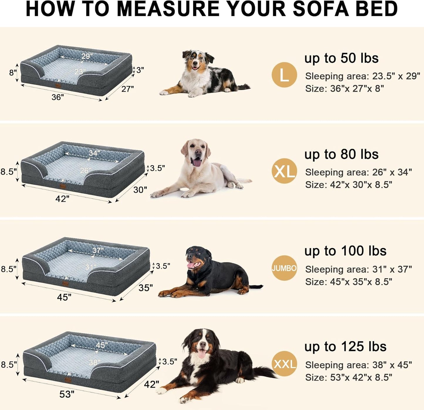 Orthopedic Waterproof Dogs Bed for Extra Large Dogs, Memory Foam XL Dog Beds with Sides, Egg-Crate Foam and Non-Slip Bottom Jumbo Dog Couch Bed with Washable Removable Cover(Jumbo,Dark Grey)