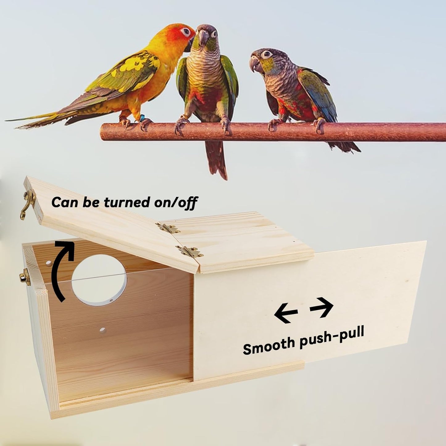 PINVNBY Wooden Bird Nesting Box with Transparent Visual Window,Parakeet Nest Breeding Box with Detachable Board Acrylic Cockatiel House for Budgie Lovebird Conure Parrot (L)