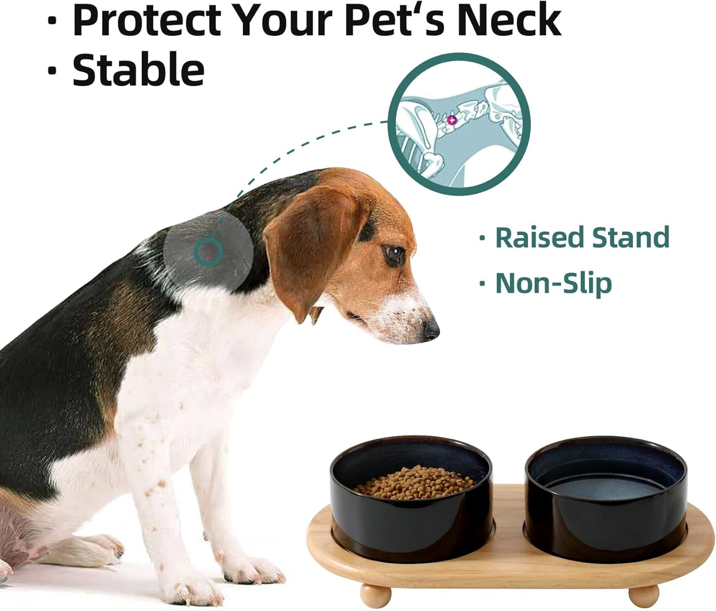 Ceramic Elevated Dog Bowls, Food and Water Bowls for Dogs, Puppy, Raised Dog Dish, Pet Feeder(6inch, 2 x Starry Sky + Stand)