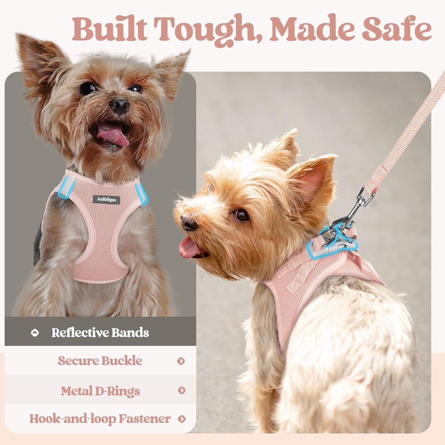 rabbitgoo Dog Harness Small Sized and Leash Set, Step in Soft Light Puppy Vest, Breathable Mesh Pet Harness, Reflective for Outdoor Safe Walking, Pink XL
