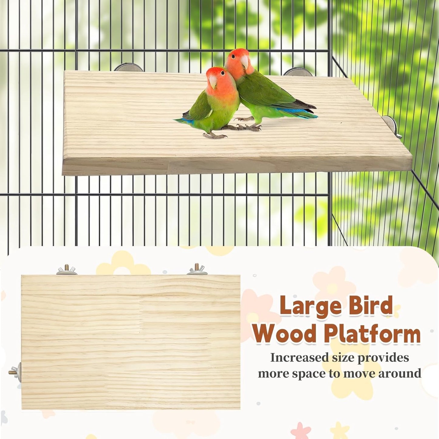 kathson 11.8 x 7.8 Inches Large Bird Perch, 2 PCS Natural Wooden Parrot Stand Platform, Parakeet Rectangle Stand Perch Shelf, Cockatiel Corner Shelf for Conure Budgie Cockatoo Macaw African Grey
