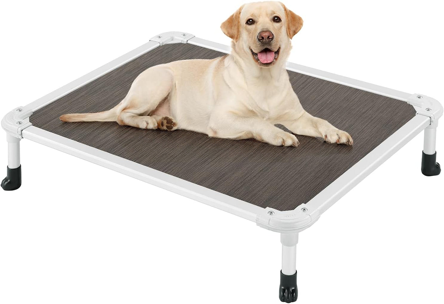 Veehoo Chew Proof Elevated Dog Bed - Cooling Raised Pet Cot - Silver Aluminum Frame and Durable Textilene Mesh Fabric, Unique Designed No-Slip Feet for Indoor or Outdoor Use, Brown, Medium, CWC2003