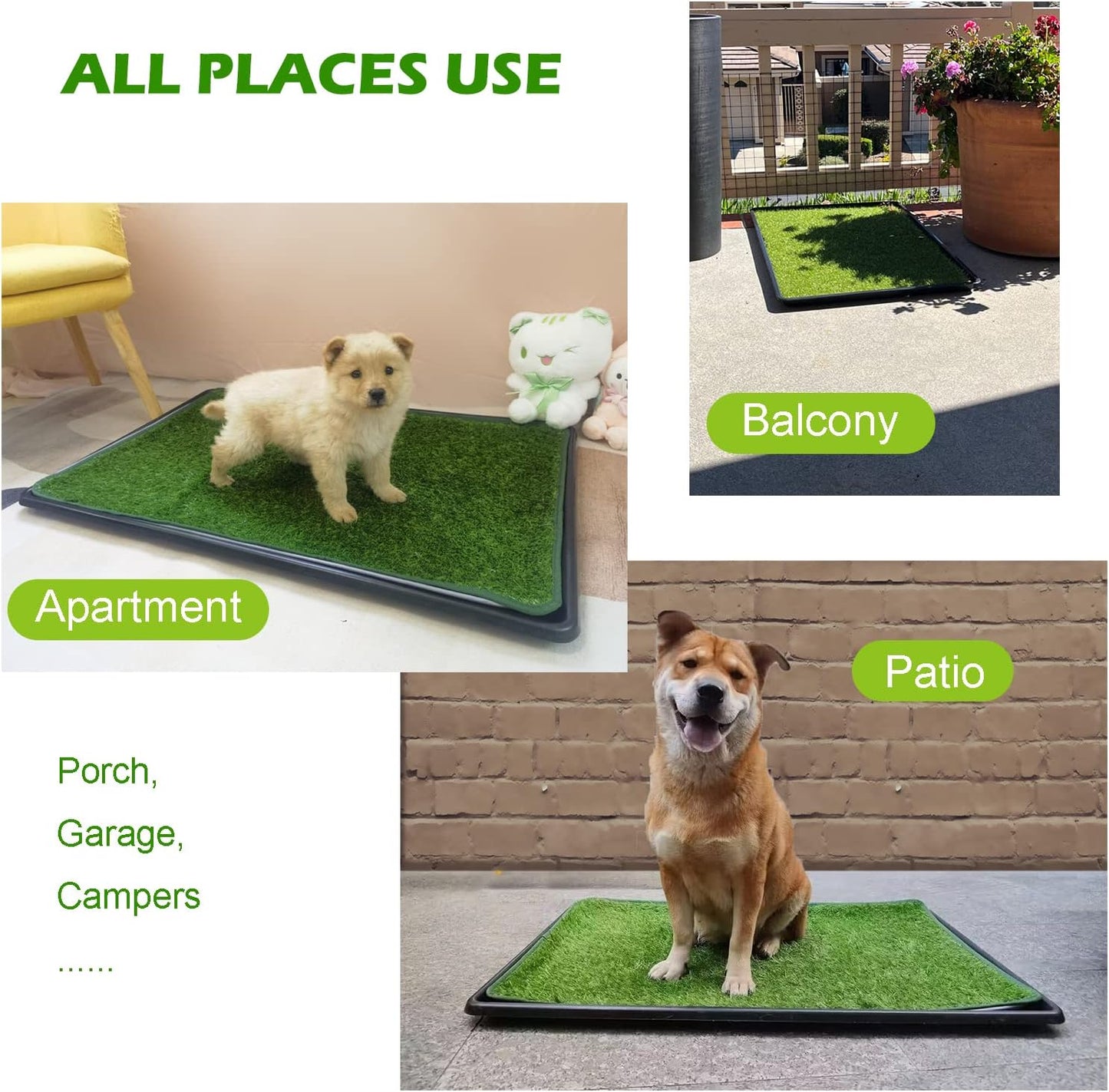 Dewonch Dog Artificial Grass Pad with Tray for Puppy Potty Training, Fake Turf Patch & Washable Pee Pad Pet Loo for Small and Medium Dogs, Indoor or Outdoor Use (Potty System 35.4” x 23.6”)