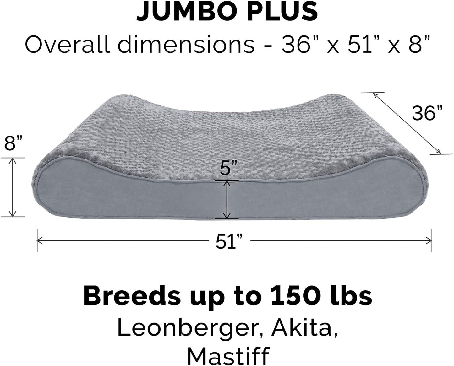 Furhaven Orthopedic Dog Bed for Large Dogs w/ Removable Washable Cover, For Dogs Up to 150 lbs - Ultra Plush Faux Fur & Suede Luxe Lounger Contour Mattress - Gray, Jumbo Plus/XXL