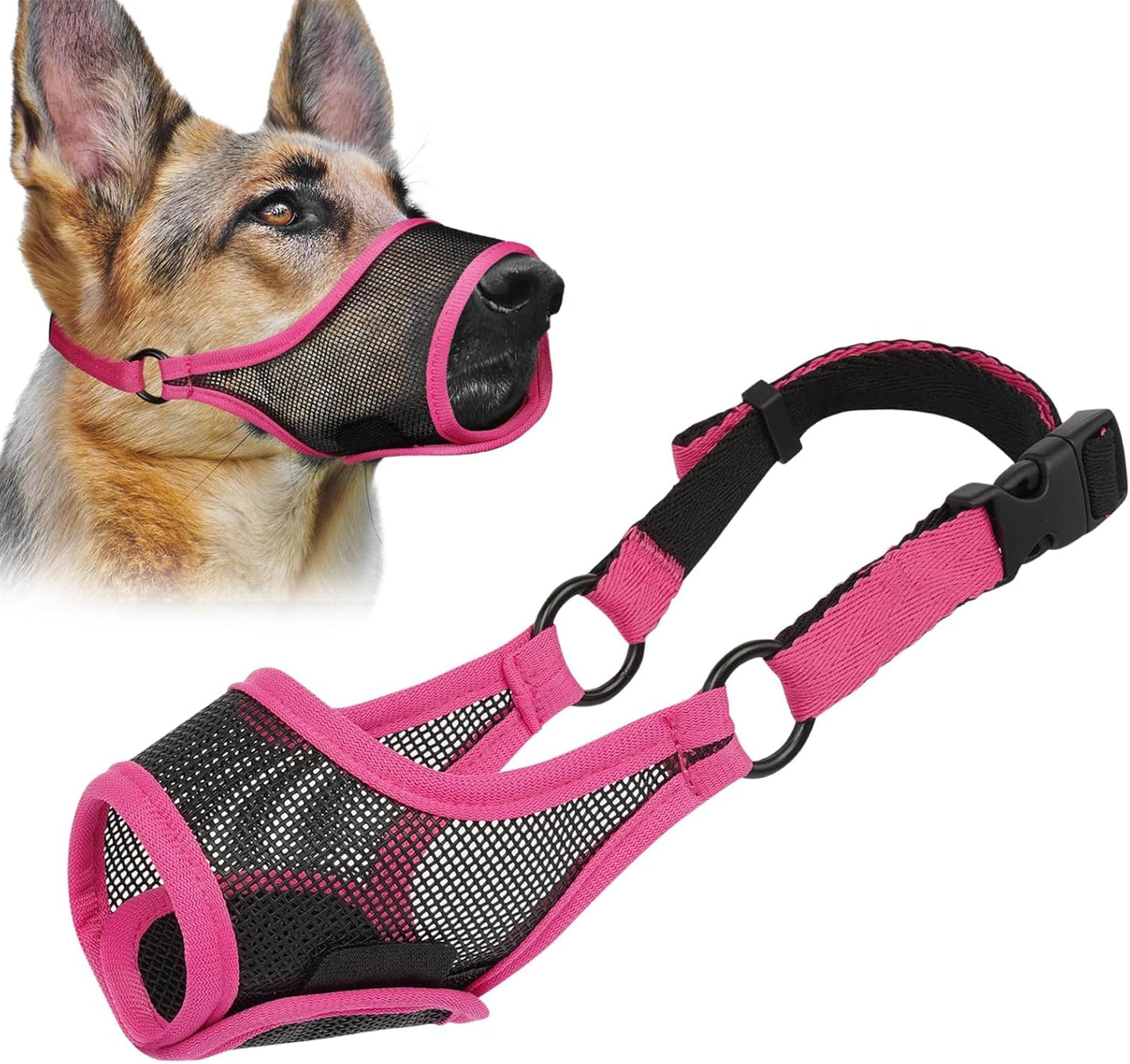 LUCKYPAW Dog Muzzle, Mesh Muzzle for Large Medium Small Dogs, Soft Mouth Guard for Biting Chewing, Breathable Mouth Guard with Adjustable Strap for Training(Hot Pink, L(Snout:9.75"-11"))