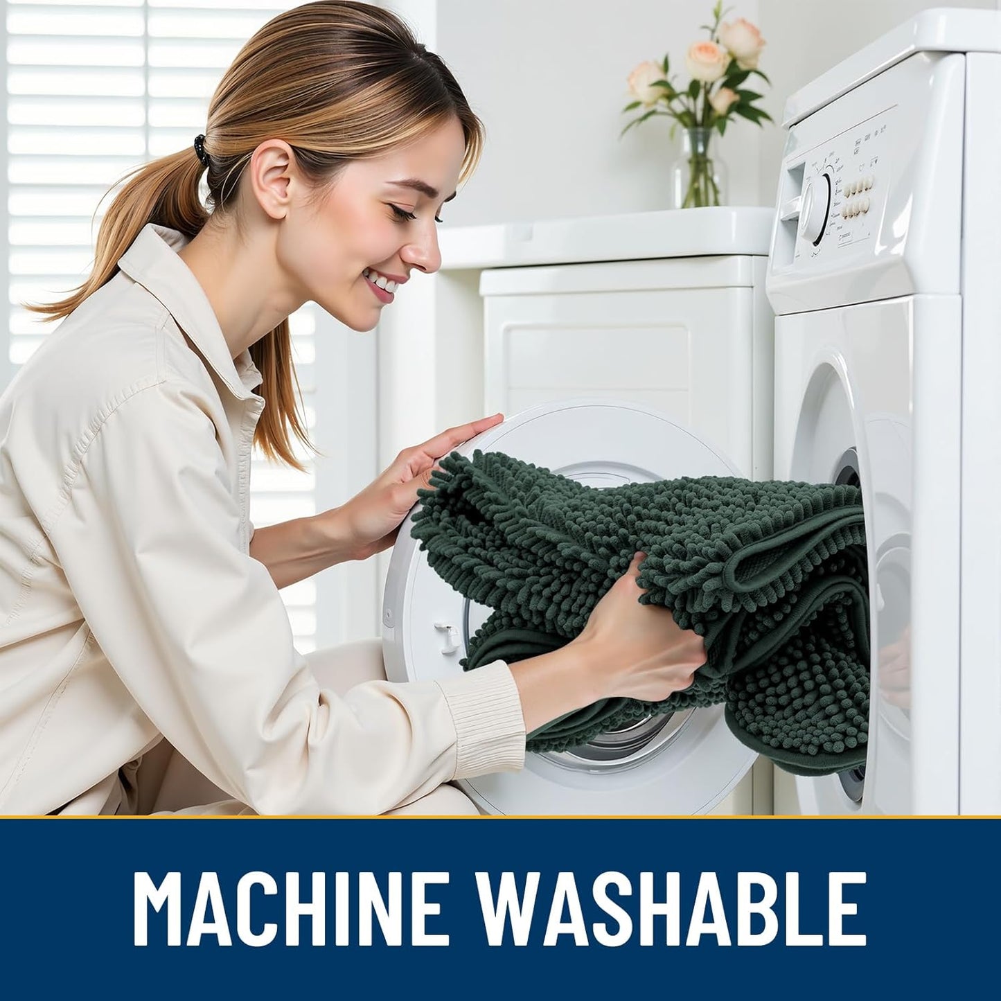 Smiry Dog Door Mat for Muddy Paws 40x32, Absorbs Moisture and Dirt Doormat, Non-Slip Washable Quick Dry Chenille Front Door Mat Indoor Entrance, Entryway Carpet for Inside Floor, Green