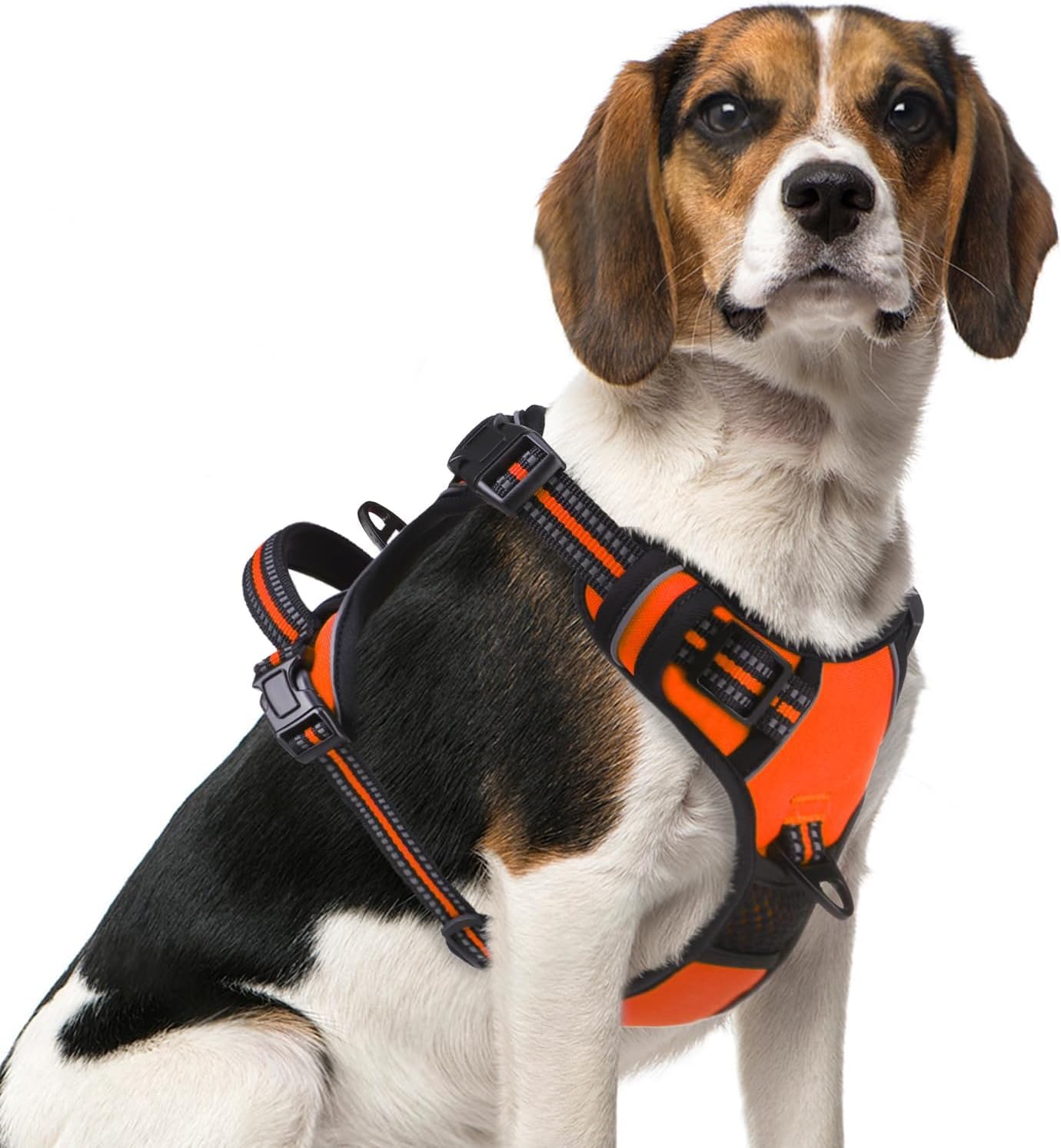 PUPTECK No Pull Dog Harness Medium Sized, Adjustable Reflective Dog Harness with Handle Easy Control, Comfortable Soft Padded Pet Vest Harness for Medium Dogs, Orange M