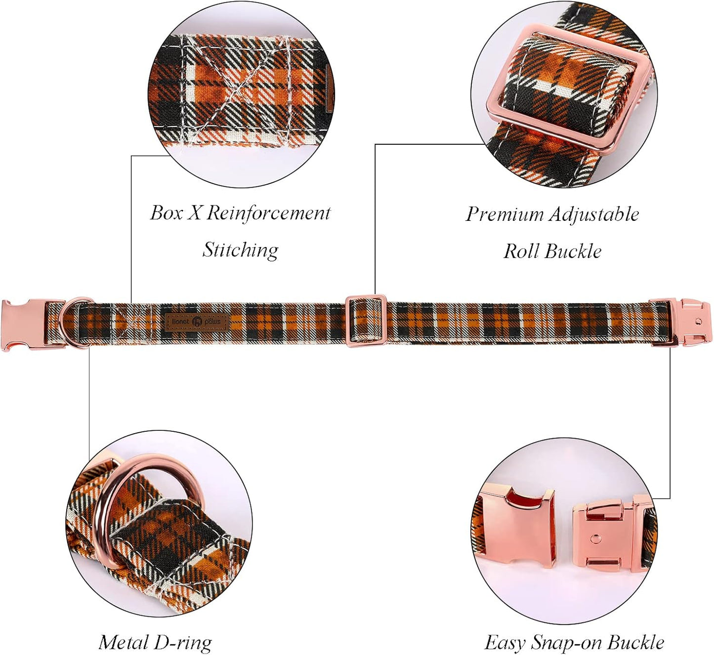 Lionet Paws Halloween Dog Collar with Bowtie - Cute Cotton Adjustable Fall Bowtie Dog Collar with Metal Buckle for Small Medium Large Dog Girl Boy Gift, L, Neck 16-24in