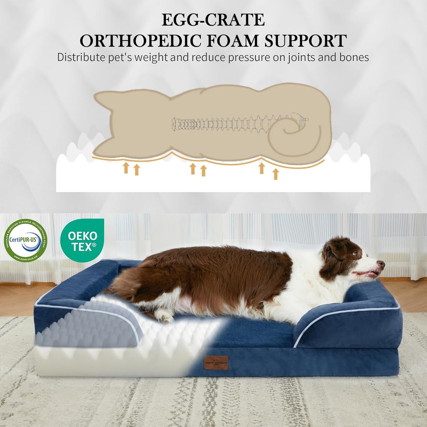 Comfort Expression Small Dog Beds Waterproof Orthopedic Foam Dog Sofa Beds for Medium Dogs Comfy Pet Bed with Washable Removable Cover & Non-Slip Bottom(Small,Navy Blue)