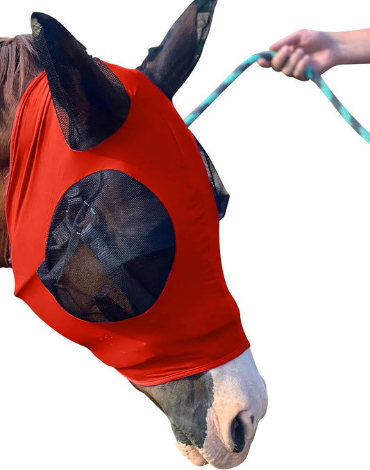 Horse Fly Mask - Arab Equine Fly Mask with Full Coverage for Eye & Ear - Stretchable, UV & Sun Protection Flymask for Horses, Ponies & Mini Horses - Horse Face Cover for Pasture & Trail - Orange