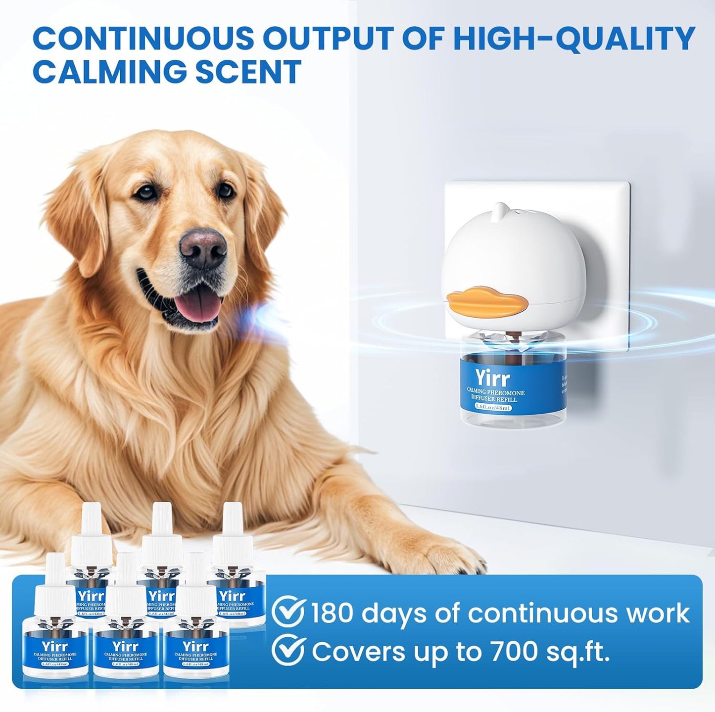 Dog Calming Diffuser, 8 in 1 Dog Pheromones Calming Diffuser, Relaxing Pheromone for Dogs Relief Stress Anxiety Reduce Aggression Barking, Help Train Dog to Pee, 2 Diffuser 6 Refill(48ml)