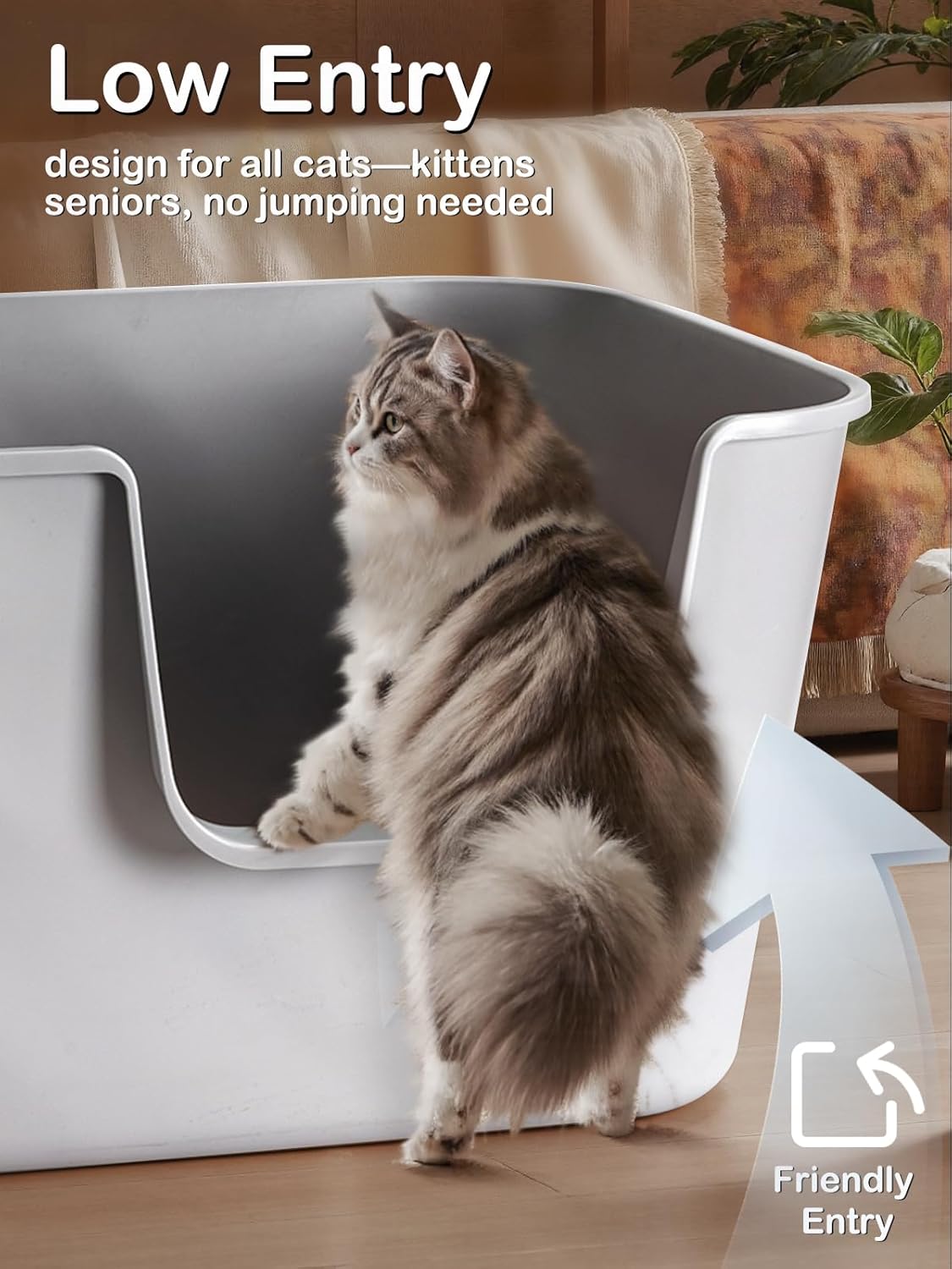 Extra Large Cat Litter Box with High Sides - Splash-Proof Design for Big Cats & Multi-Cat Homes, 24.6in x 16.7in x 12.8in (Gray)