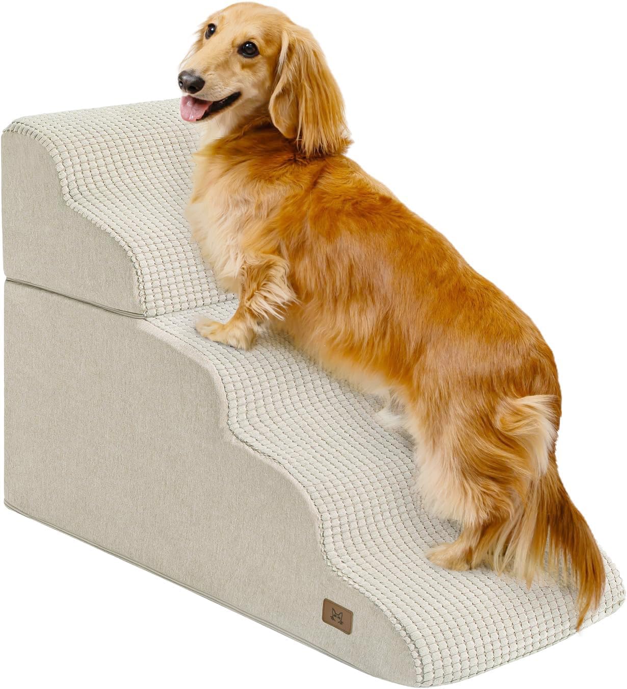 Dog Step for Bed, Dog Stair 5-Step 35D Pet Stair 19.7" H for High Bed or Sofa Non-Slip Balanced Pet Step Indoor, Beige