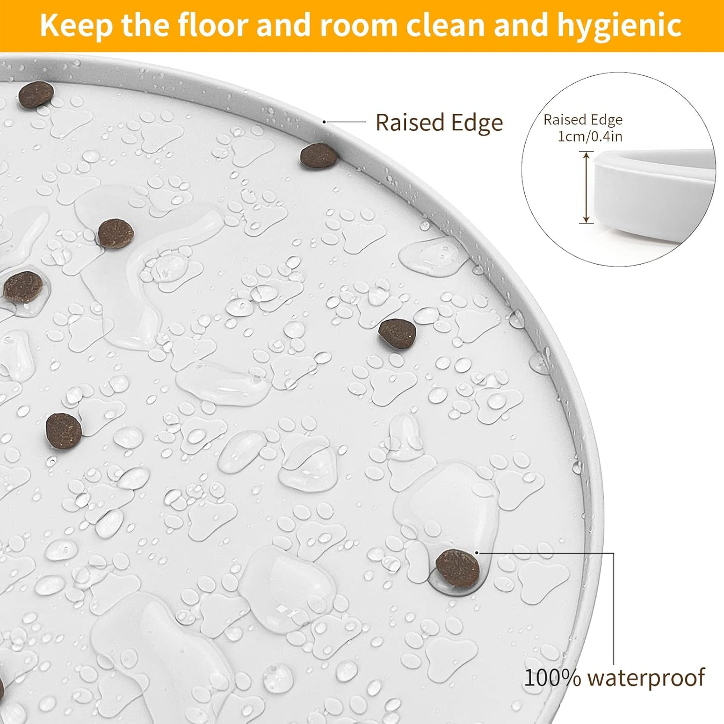 KPWACD Pet Placemat for Dog and Cat, Anti-Slip Waterproof Dogs Feeding Bowl Mat Prevent Food and Water Overflow, Silicone Puppy Dish Mats Suitable for Small Medium Big Pets, White, 19" * 12"