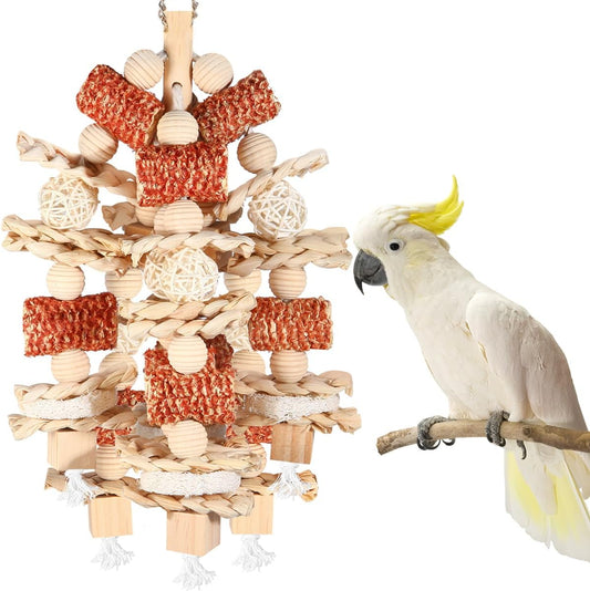 Bird Toys - Natural Corn Cob and Loofah Slices for Large Parrots, Like African Grey, Macaws, Cockatoos and Amazon Parrot - Wooden