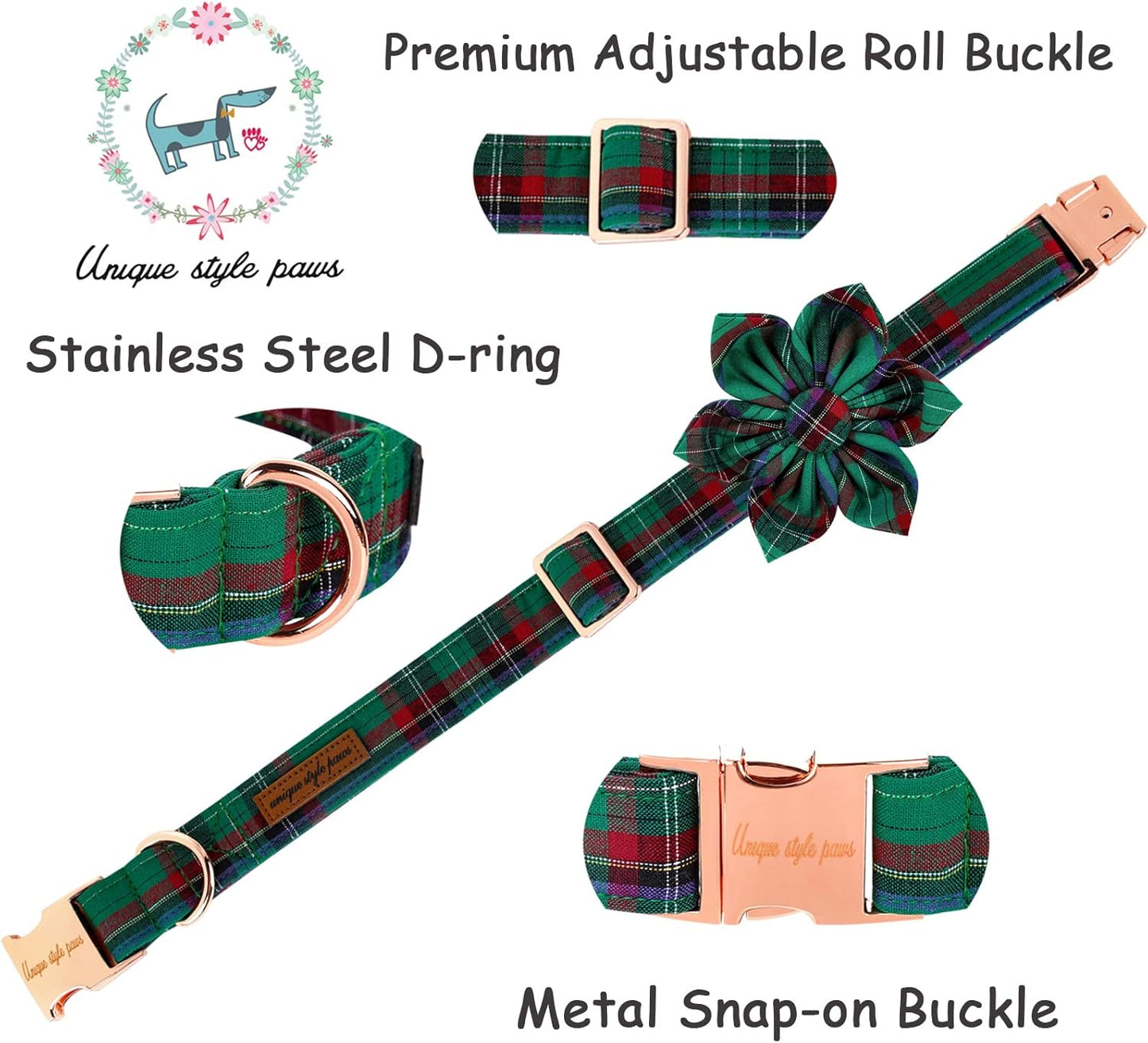 Unique style paws Dog Collar with Flower Tie Christmas Dog Collar for Small Medium Large Dogs with Adjustable Metal Buckle -XL