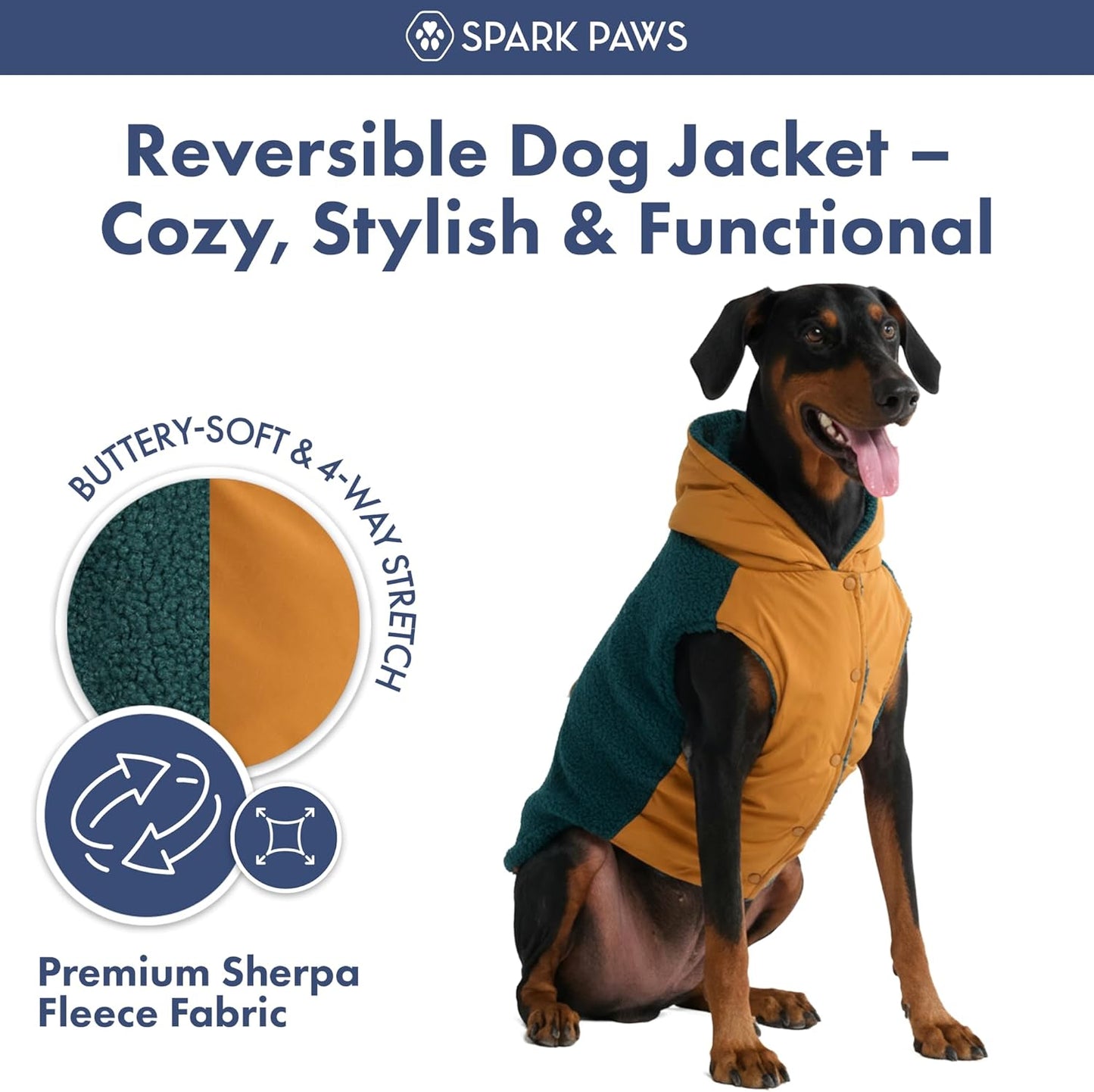 Spark Paws Reversible Dog Sweater, Sherpa Jacket Vest with Warm Fleece Lining, Warm Coat for Winter, Suitable for Small Medium, Large, XL XXL Dogs - Orange and Green - 3XL