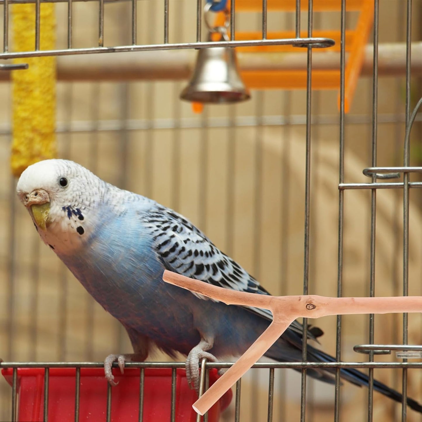 2pcs Bird Parrot Perch Stand Poles, Natural Wooden Parrot Perch for Cage, Branches Fork Rod for Small Parakeets Cockatiels Conure Lovebirds Bird Cage Accessories